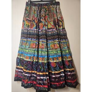 TravelSmith Black Multicolor Boho Tiered Maxi Skirt